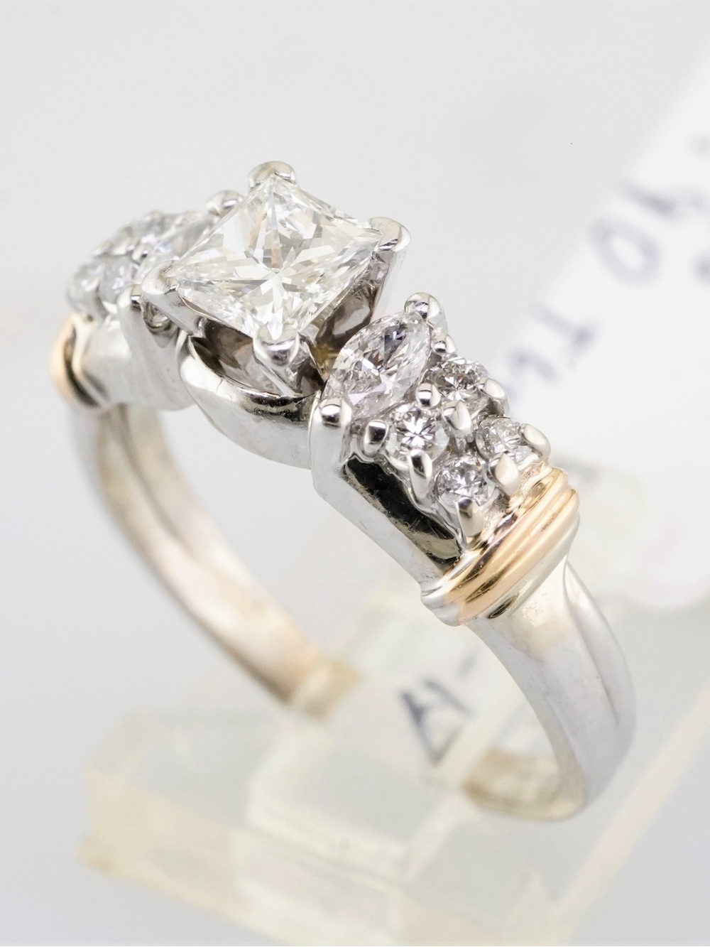 Solid 14k white and yellow gold natural diamond princess cut engagement ring